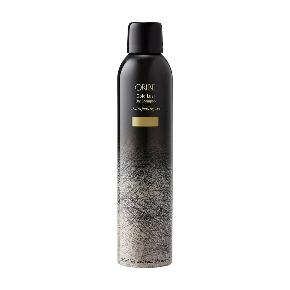 ORIBE Gold Lust dry shampoo bottle, tall front view with dark label panel