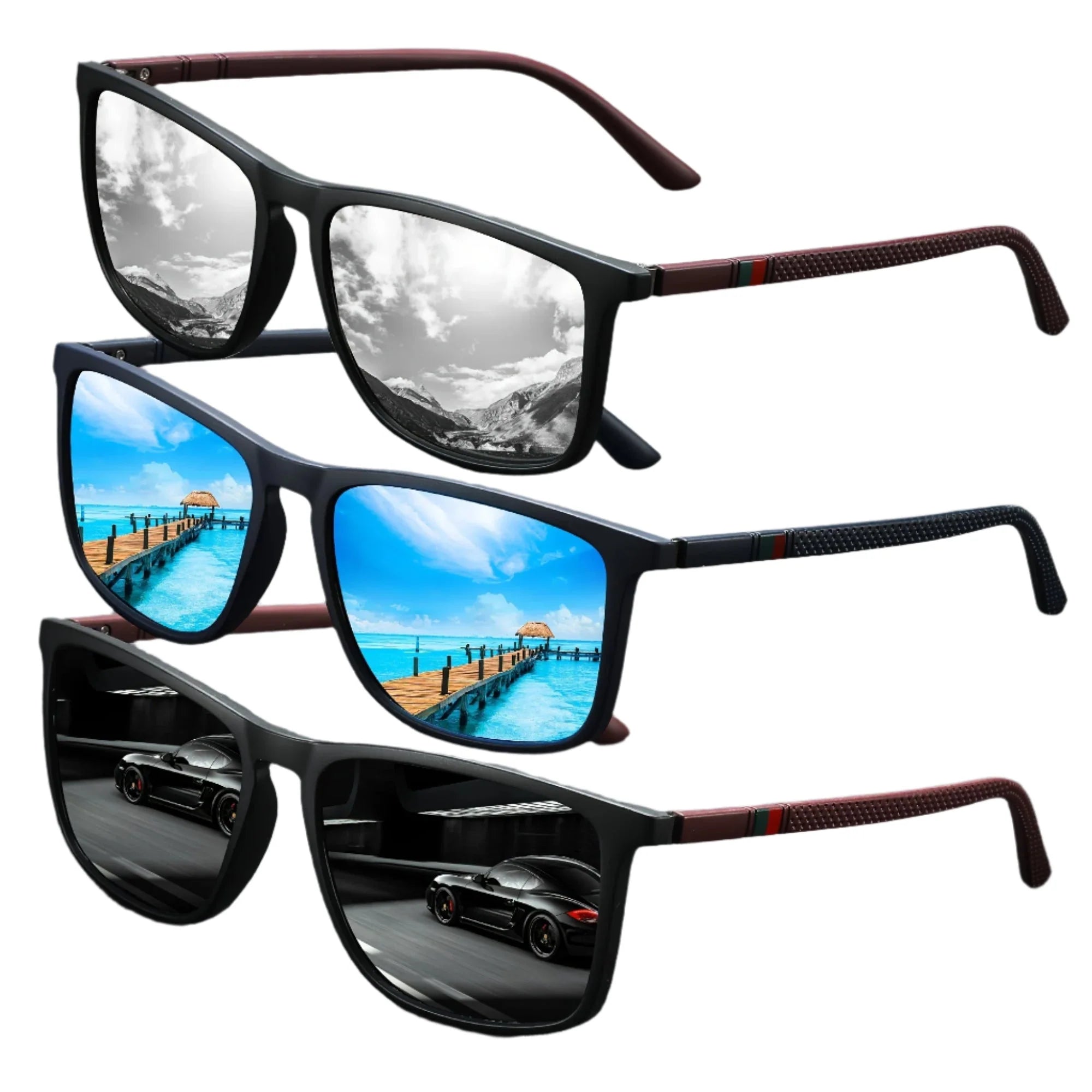 Square Polarized Sunglasses for Men 2 Pack | UV Protection Anti-Glare Mirror Shades