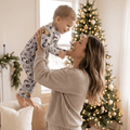 Kids long-sleeve romper with light gray knit body and racecar print sleeves