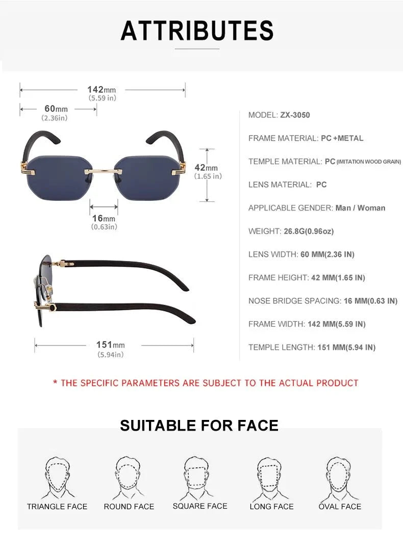 Vintage Square Rimless Sunglasses | Frameless UV Protection Eyewear for Men