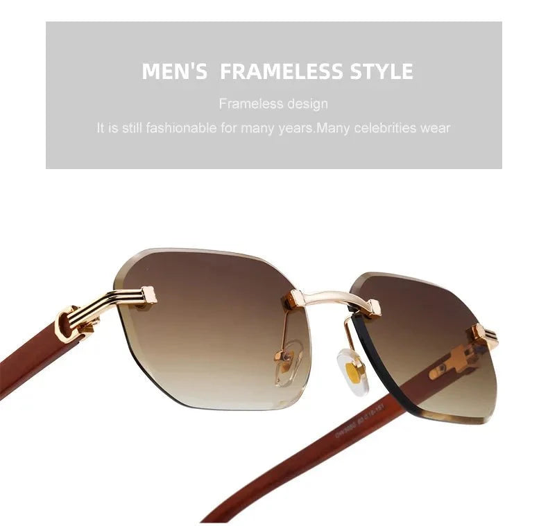 Vintage Square Rimless Sunglasses | Frameless UV Protection Eyewear for Men