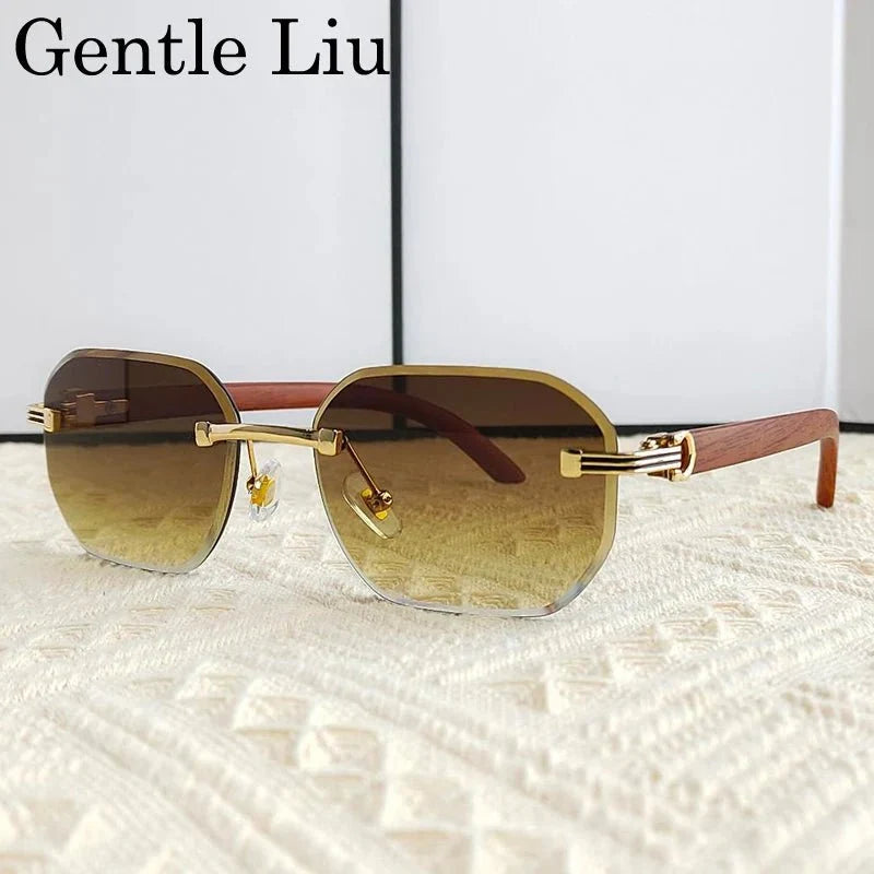 Vintage Square Rimless Sunglasses | Frameless UV Protection Eyewear for Men
