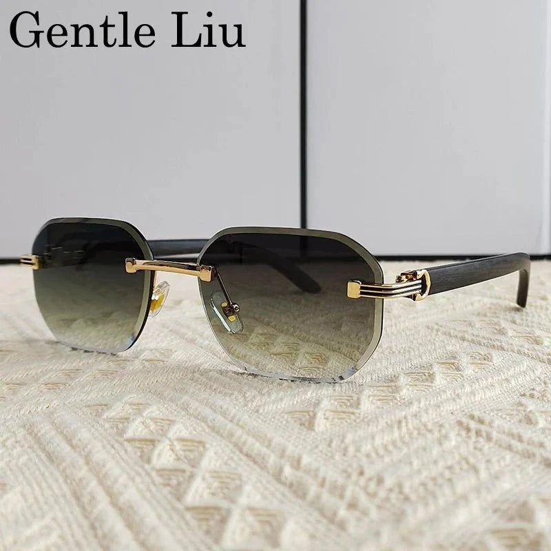 Vintage Square Rimless Sunglasses | Frameless UV Protection Eyewear for Men