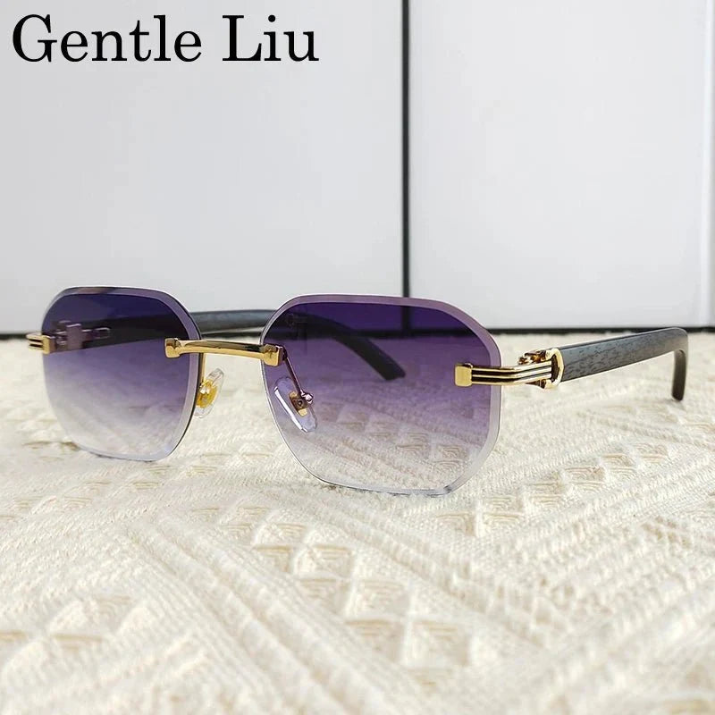 Vintage Square Rimless Sunglasses | Frameless UV Protection Eyewear for Men