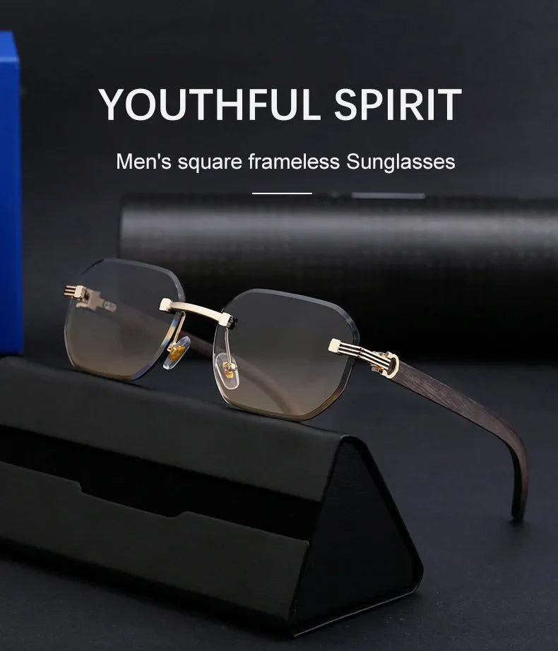 Vintage Square Rimless Sunglasses | Frameless UV Protection Eyewear for Men
