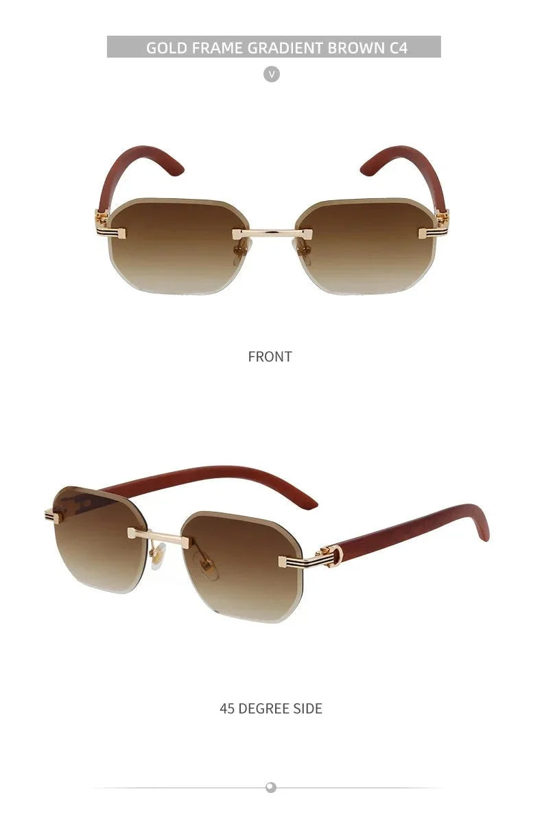 Vintage Square Rimless Sunglasses | Frameless UV Protection Eyewear for Men