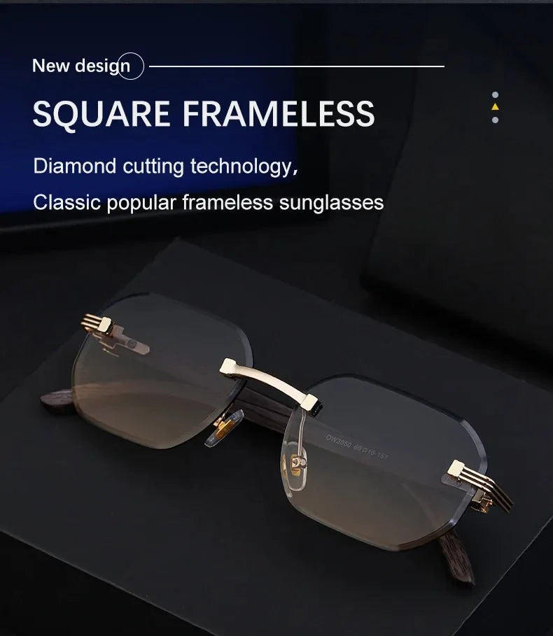 Vintage Square Rimless Sunglasses | Frameless UV Protection Eyewear for Men