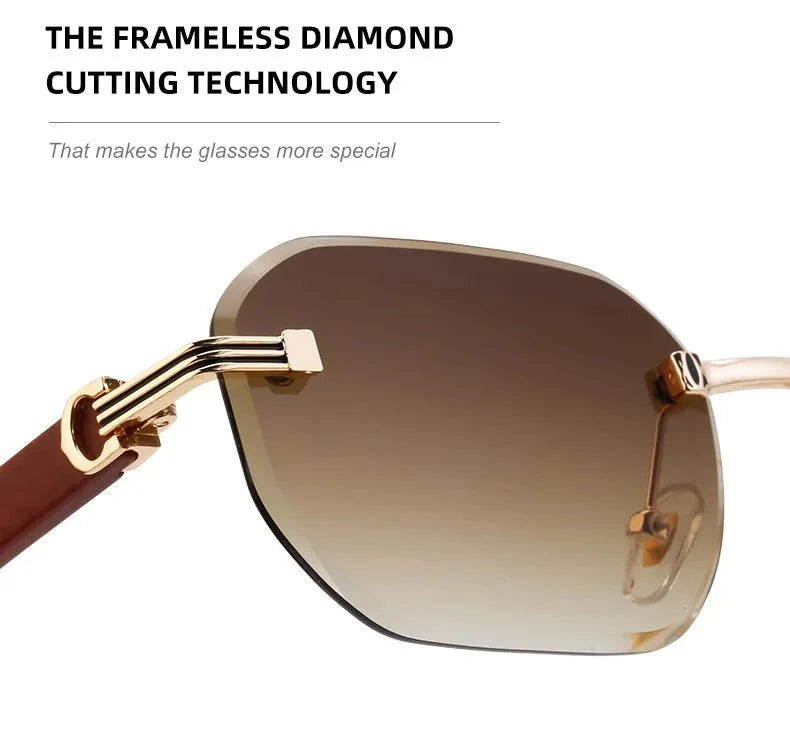 Vintage Square Rimless Sunglasses | Frameless UV Protection Eyewear for Men