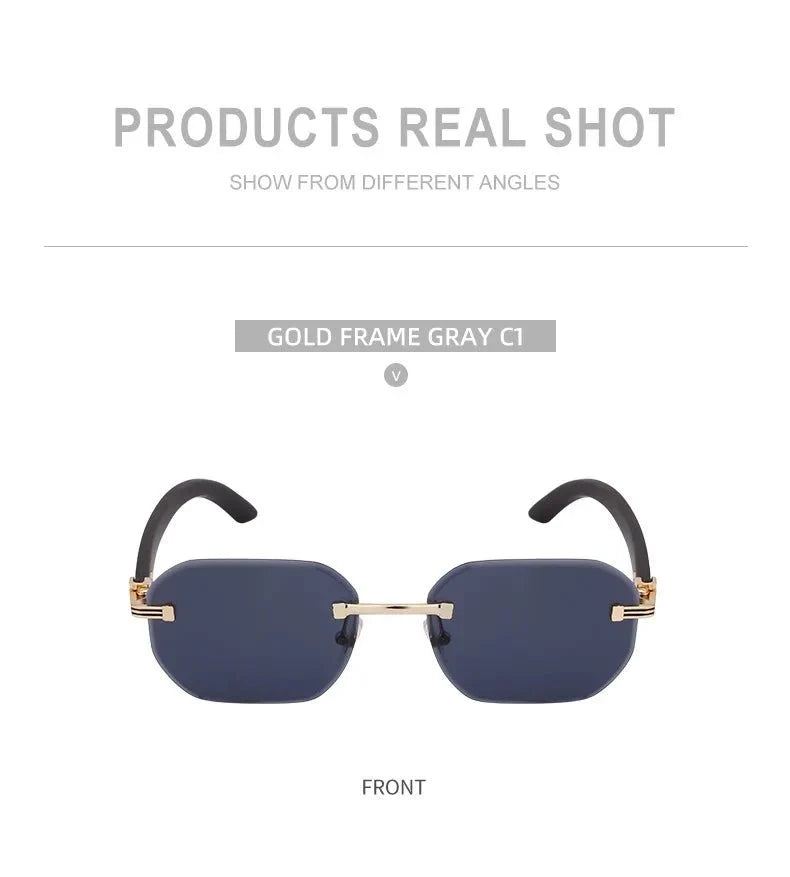 Vintage Square Rimless Sunglasses | Frameless UV Protection Eyewear for Men