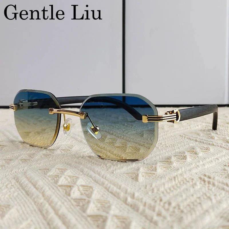 Vintage Square Rimless Sunglasses | Frameless UV Protection Eyewear for Men