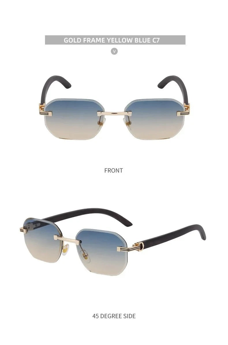 Vintage Square Rimless Sunglasses | Frameless UV Protection Eyewear for Men