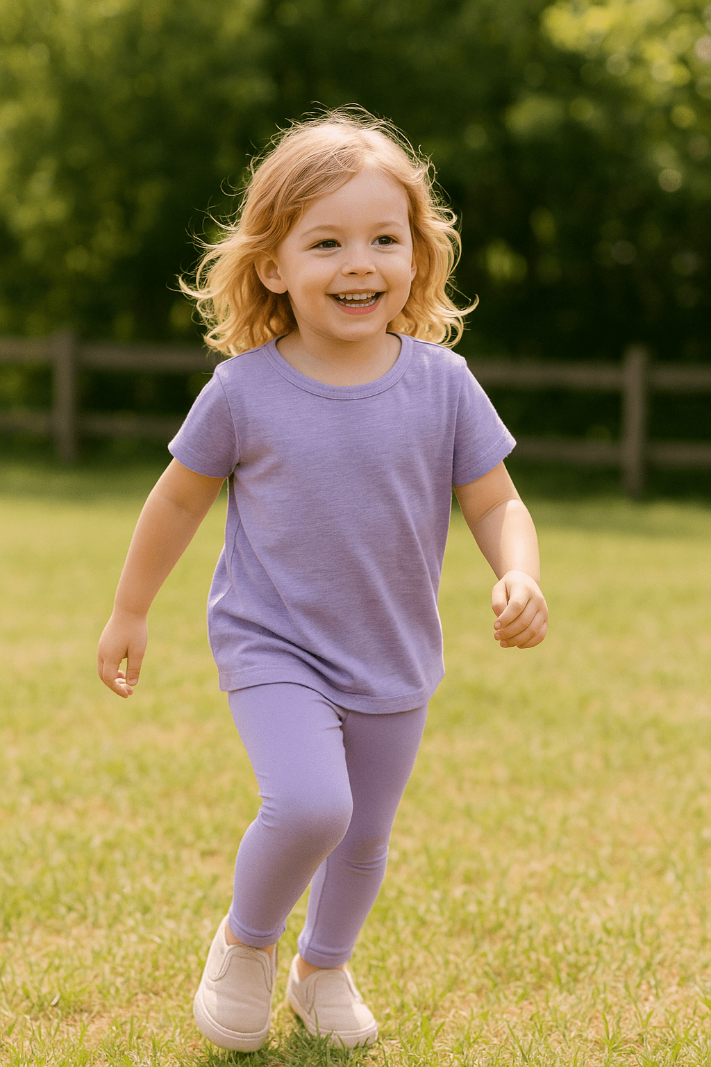 Girls' classic leggings in light violet, worn by a child