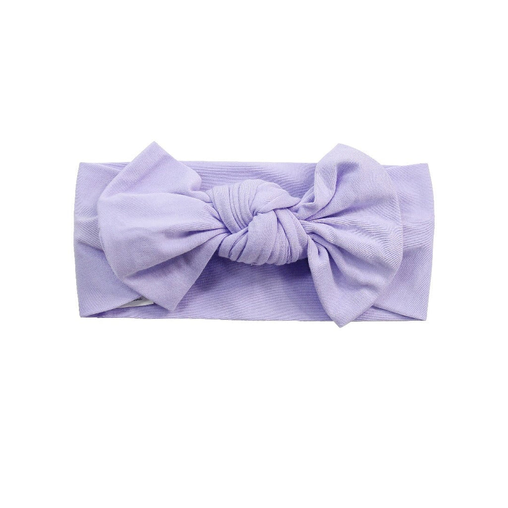 Lavender knotted bow headband with wide fabric band
