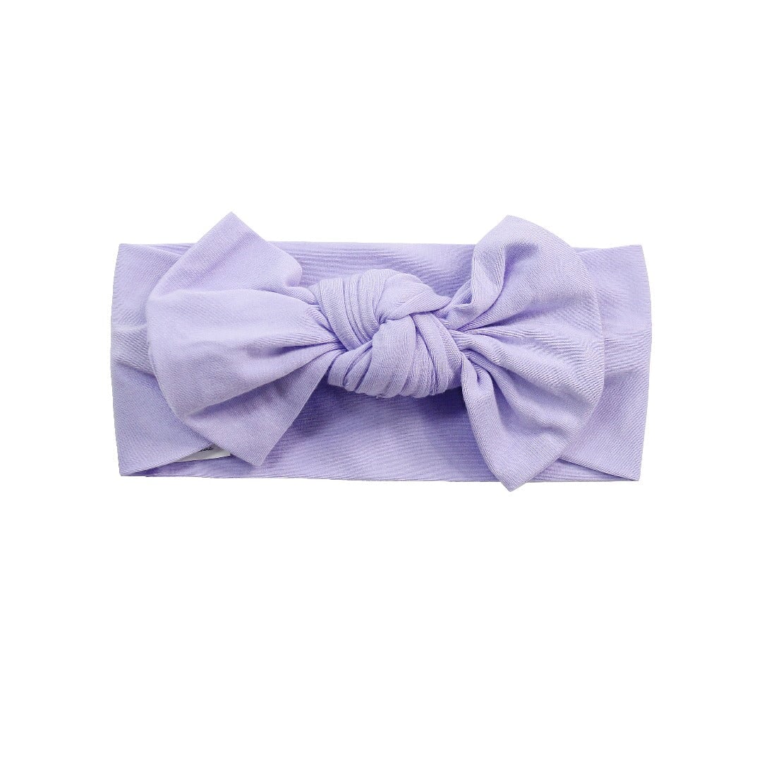 Lavender knotted bow headband with wide fabric band