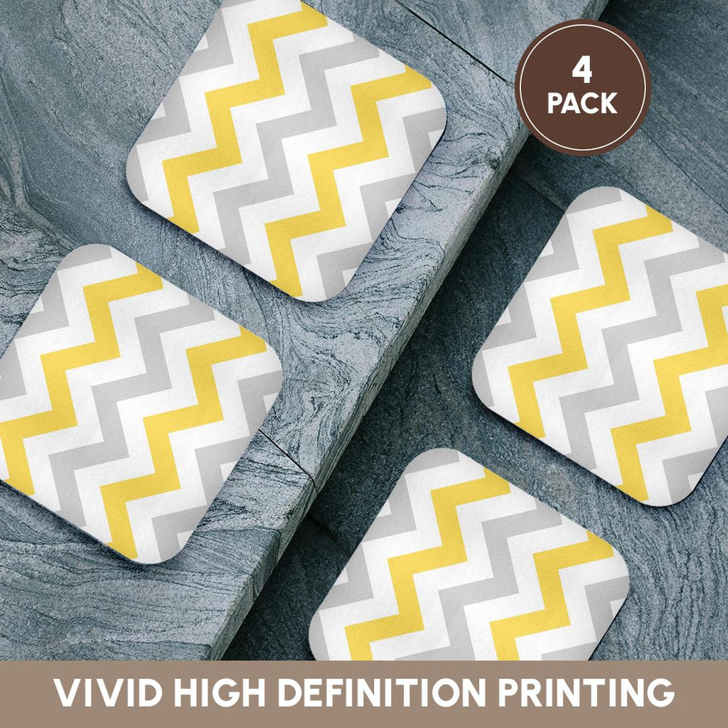 3dRose InspirationzStore Chevron Patterns - Yellow and Grey Chevron zig zag pattern - gray white zigzag stripes - Coasters (cst_179795)
