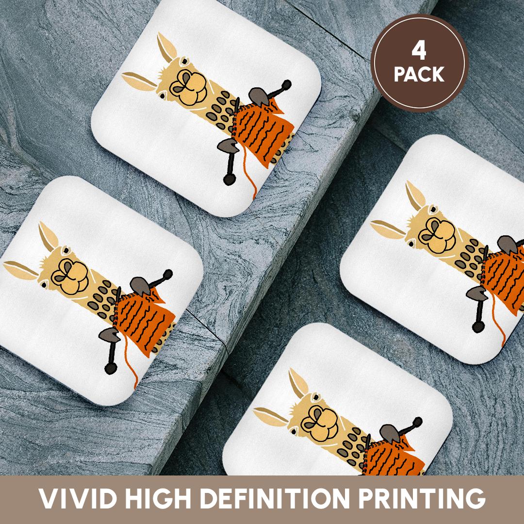 3dRose All Smiles Art Animals - Funny Cute Llama Knitting - Coasters (cst_255795)
