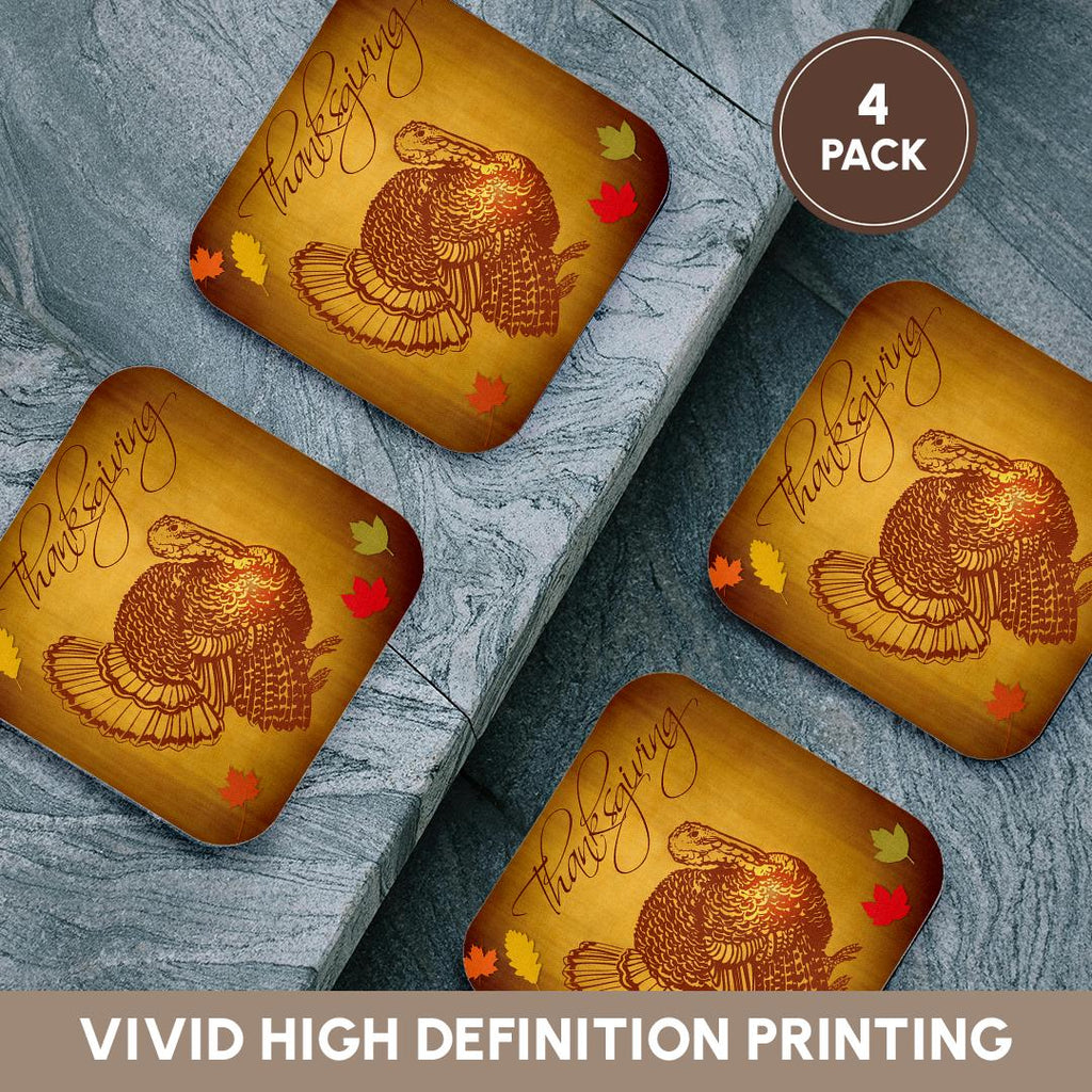 3dRose Boehm Graphics Holiday Thanksgiving - Thanksgiving Turkey and Fall Leaves - Coasters (cst_200319)