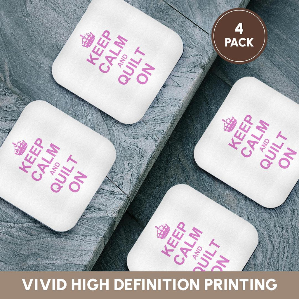 3dRose InspirationzStore Typography - Keep Calm and Quilt on - carry on quilting - Quilter gifts - pink fun funny humor humorous - Coasters (cst_157760)