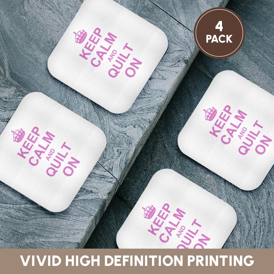 3dRose InspirationzStore Typography - Keep Calm and Quilt on - carry on quilting - Quilter gifts - pink fun funny humor humorous - Coasters (cst_157760)