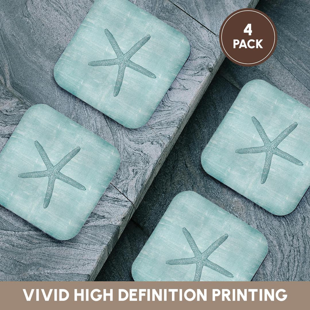 3dRose PS Beach - Aqua Starfish Abstract Beach Theme - Coasters (CST_178911)