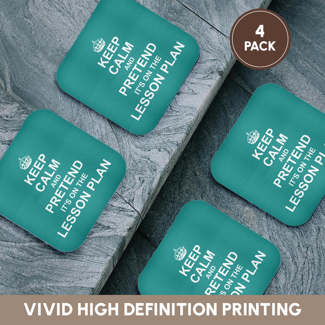 3dRose InspirationzStore Typography - Turquoise Keep Calm and Pretend its on the Lesson Plan teacher humor - Coasters (cst_179748)
