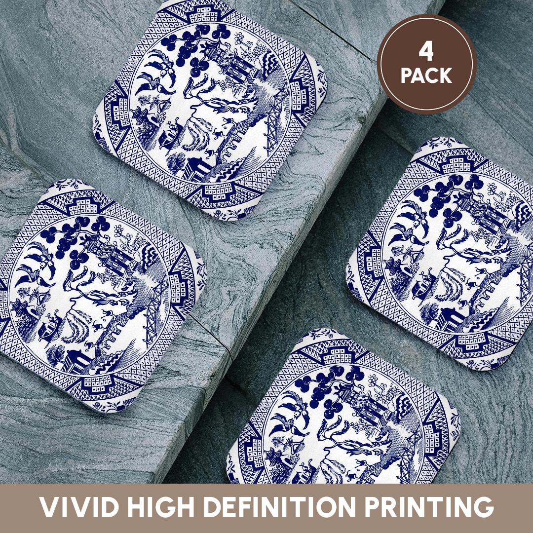 3dRose Russ Billington Designs - Willow Pattern Detail in Blue and White - Coasters (cst_262242)