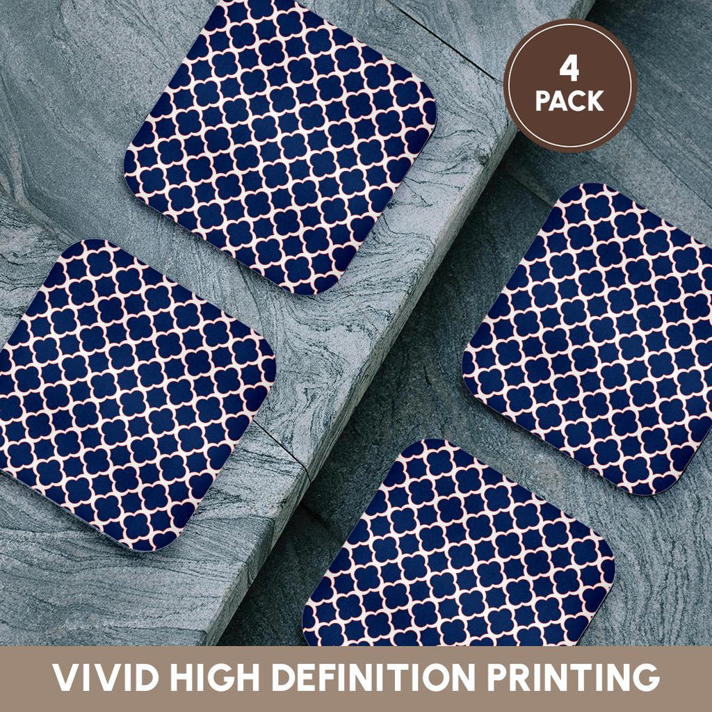 3dRose Janna Salak Designs Contemporary Patterns - Quatrefoil Pattern Navy Blue and White with Red Accent - Coasters (CST_165919)