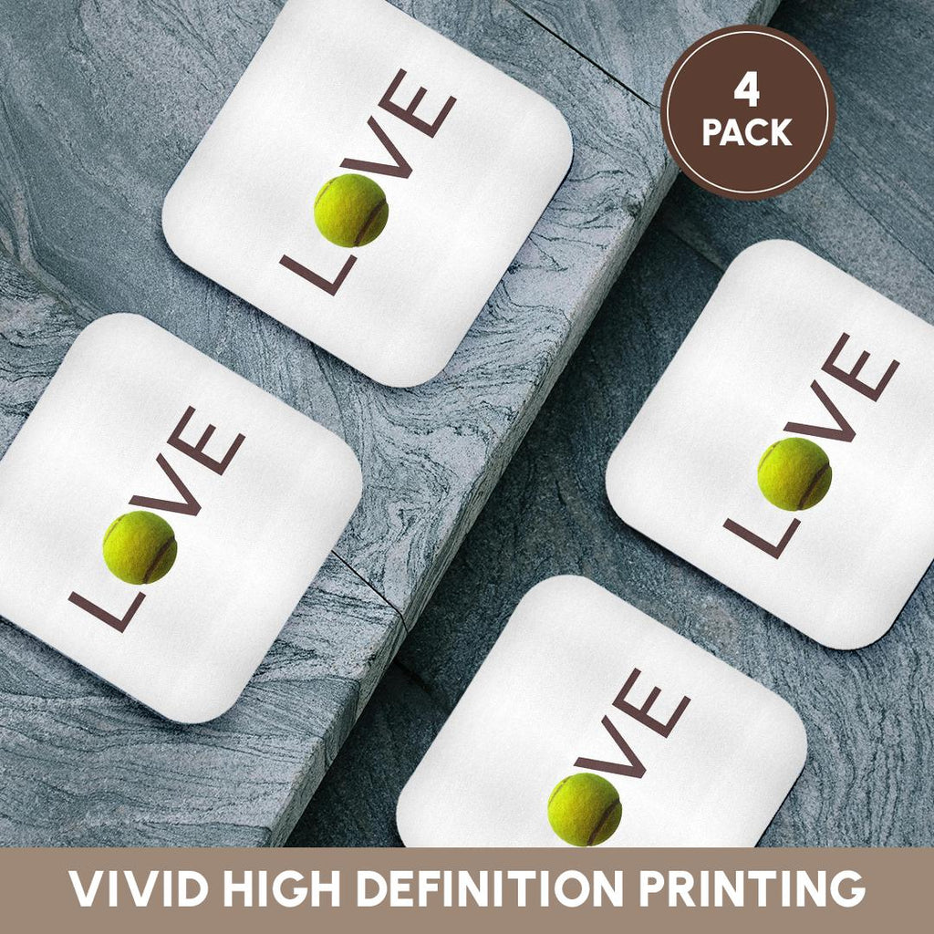 3dRose InspirationzStore Love series - Love text with green tennis ball for O. Sport player playing hobby - Coasters (cst_180488)
