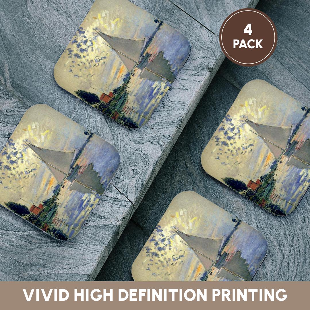 3dRose Florene - Monet Vintage Art - Print of Monet Painting Sailboat At Le Petit - Coasters (cst_203678)