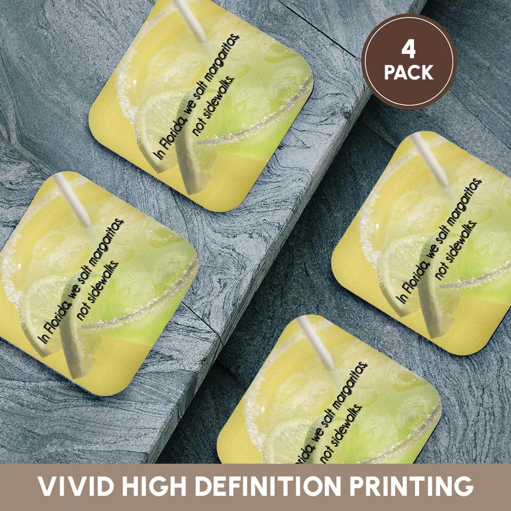 3dRose ToryAnne Collections Expressions - In Florida, we salt margaritas, not sidewalks green and yellow background - Coasters (cst_173284)