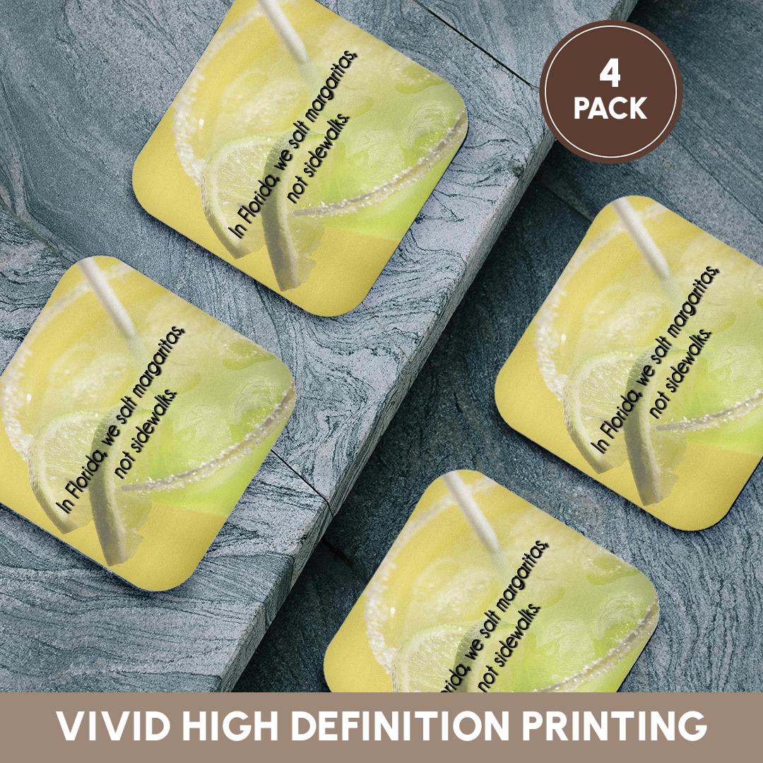 3dRose ToryAnne Collections Expressions - In Florida, we salt margaritas, not sidewalks green and yellow background - Coasters (cst_173284)
