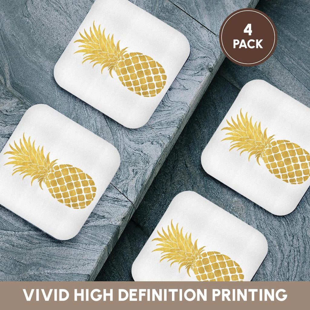 3dRose PS Chic - Picturing Gold Glitz Pineapple - Coasters (cst_271077)