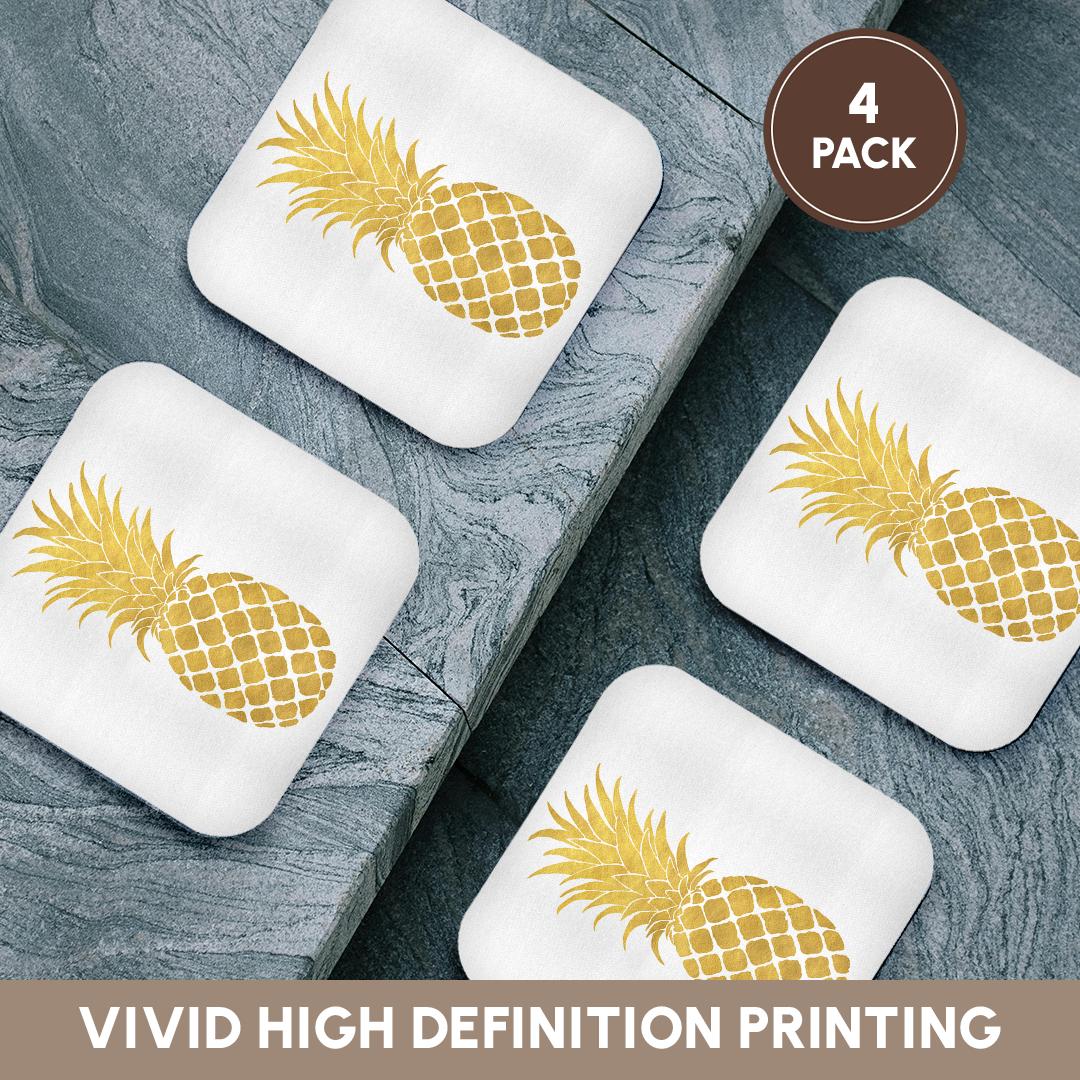3dRose PS Chic - Picturing Gold Glitz Pineapple - Coasters (cst_271077)