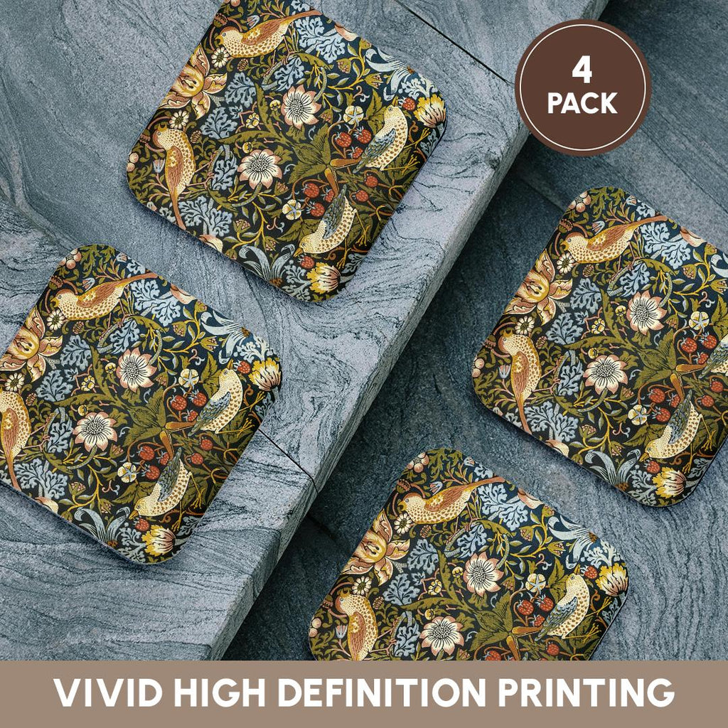 3dRose Russ Billington Patterns - William Morris Strawberry Thief Pattern - Coasters (cst_219390)