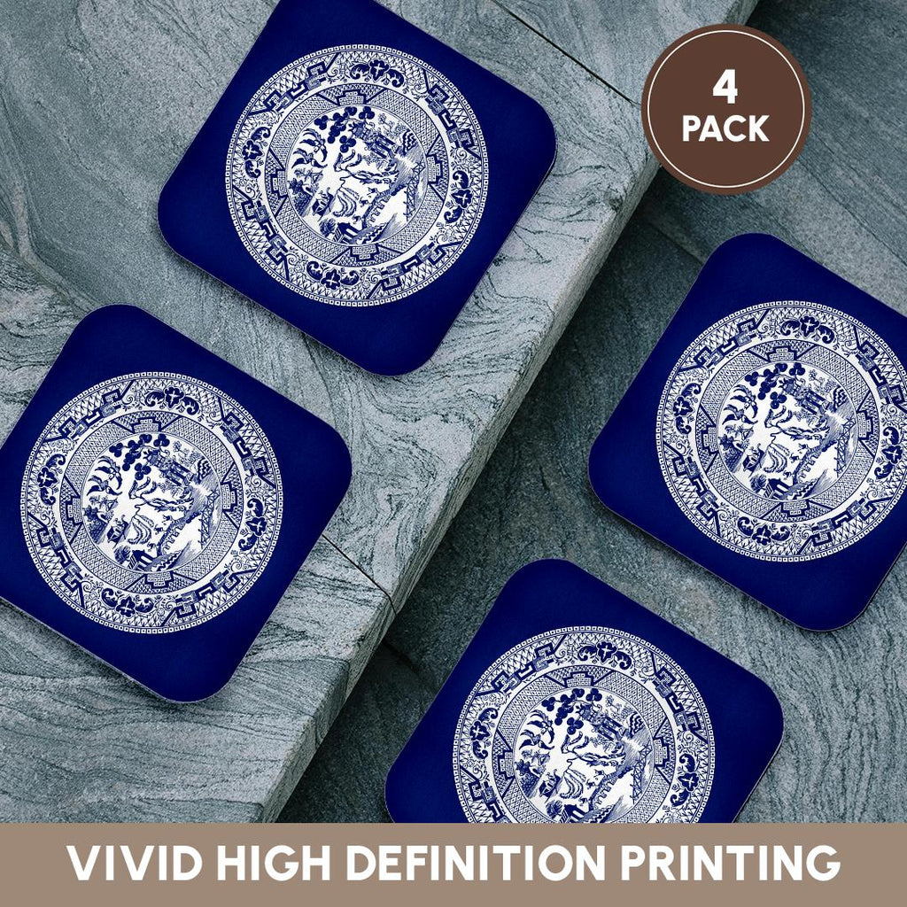 3dRose Russ Billington Designs - Willow Pattern in Delft Blue and White - Coasters