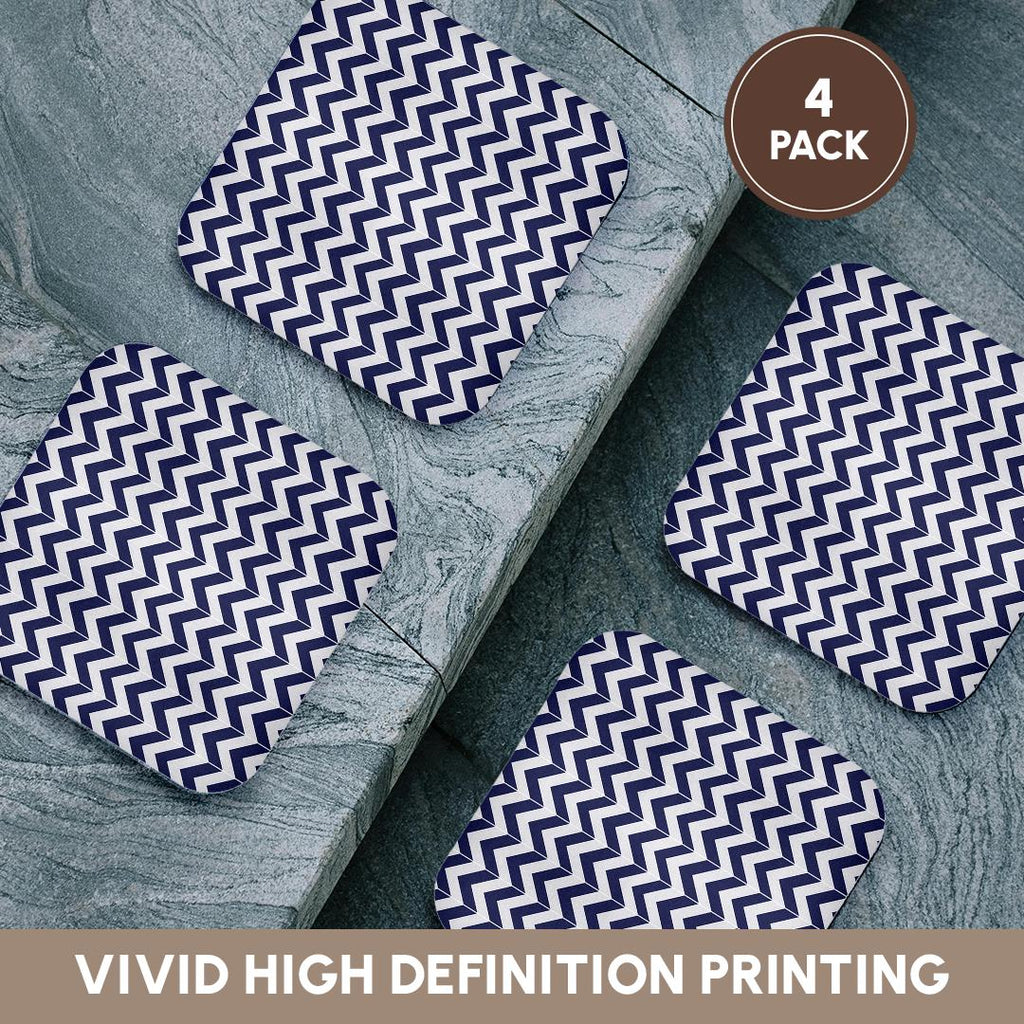 3dRose Janna Salak Designs Contemporary Patterns - Navy Blue and White Chevron Herringbone - Coasters (cst_212474)
