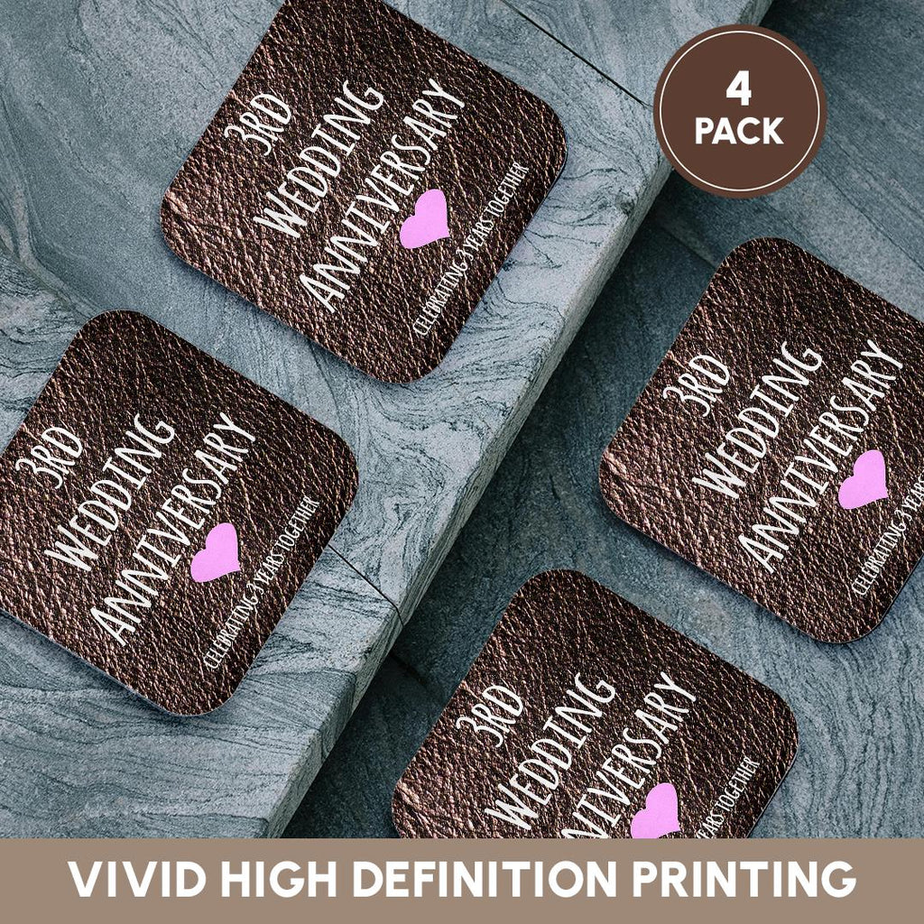 Coasters - InspirationzStore Occasions - 3rd Wedding Leather Celebrating 3 Years Together Third Anniversaries Three Yrs