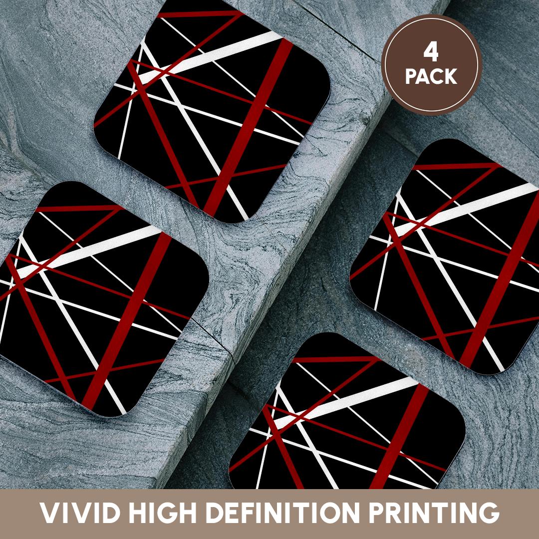3dRose Taiche - New Media Art - Kaleidoscope - Red and White Stripes on A Black Background - Coasters (cst_214093)