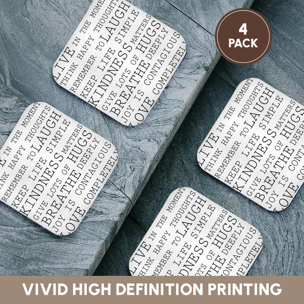 3dRose PS Inspirations - Inspirational Words Black and White Text - Coasters (cst_179040)