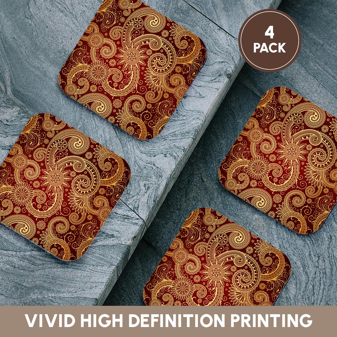 3dRose RinaPiro - Patterns - Pattern, print burgundy and gold - Coasters (cst_212005)
