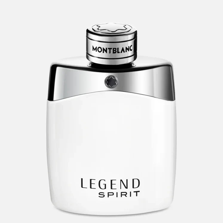 Montblanc Legend Spirit eau de toilette bottle with chrome cap, white glass