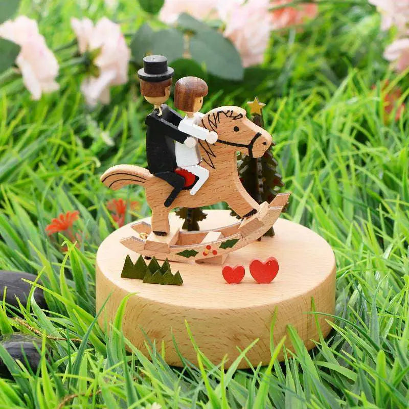 Wedding Rocking Horse Wooden Rotating Music Box