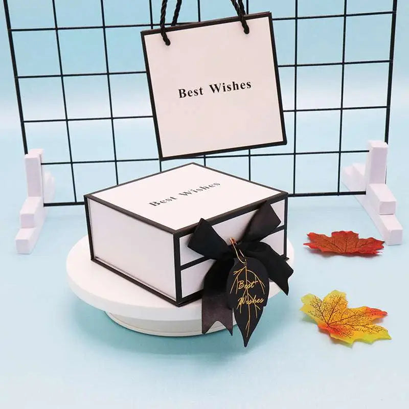 White Clamshell Gift Box with Black Satin Bow