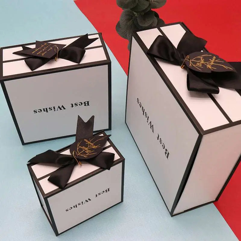 White Clamshell Gift Box with Black Satin Bow