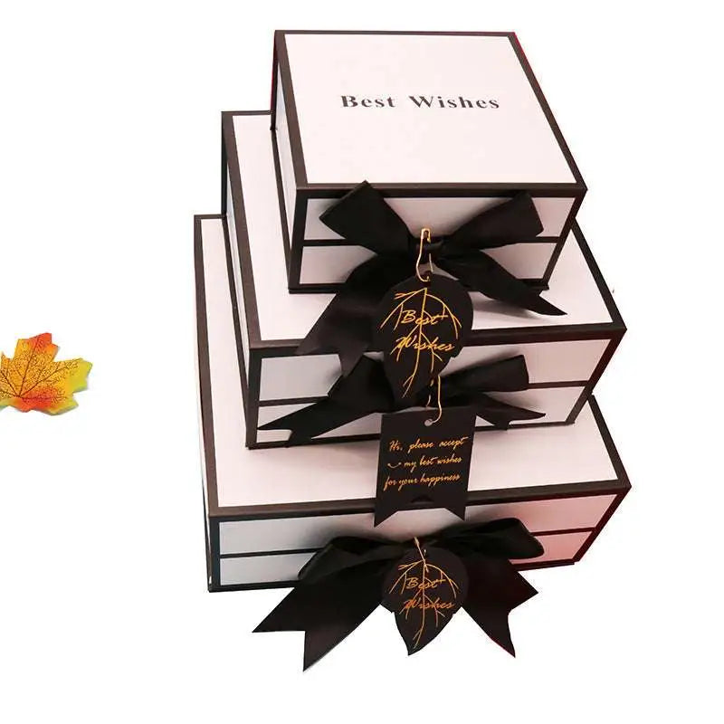 White Clamshell Gift Box with Black Satin Bow