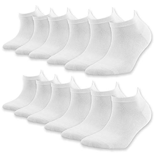 Six-pack white ankle socks, cushioned knit with smooth toe
