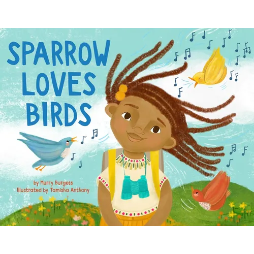 Hardcover picture book cover with illustrated girl, sparrow, bird, and musical notes.