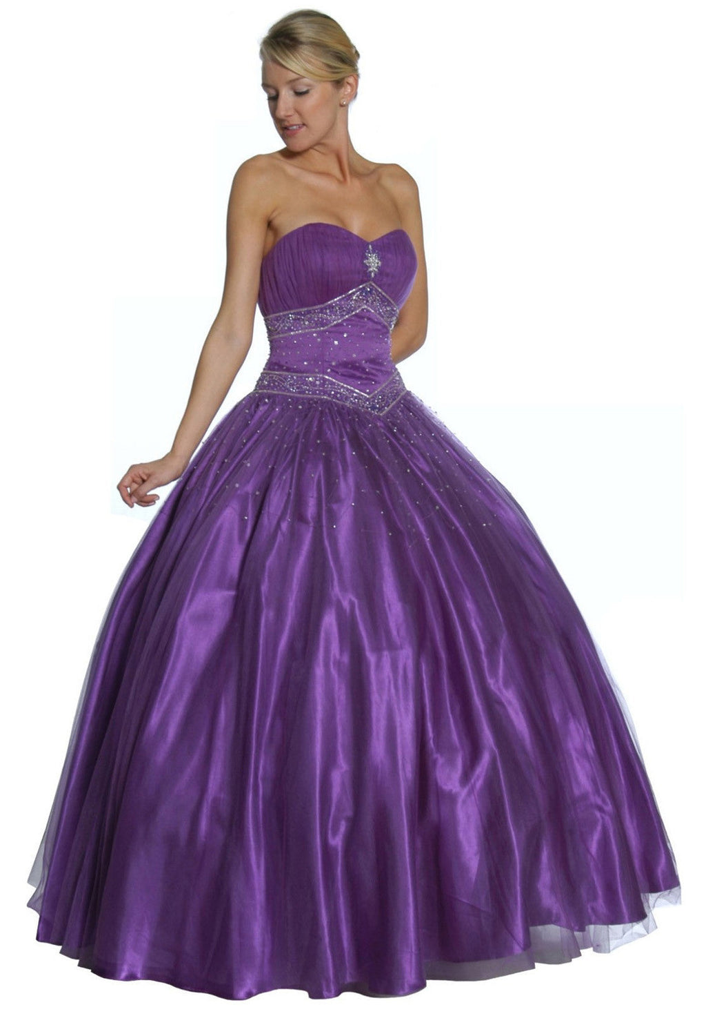 Purple sweetheart ball gown with sparkling beaded waist and full tulle skirt