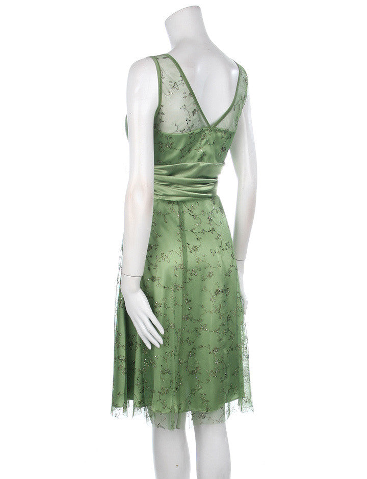 Olive green knee-length A-line semi-formal dress, lace back cutout