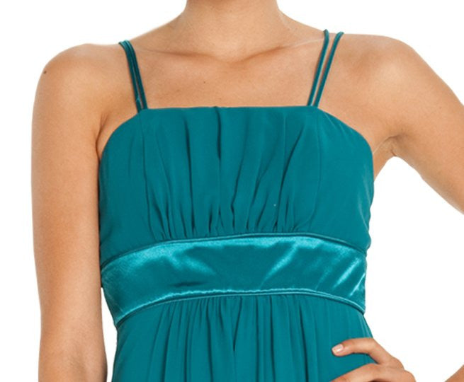 Teal chiffon dress bodice with spaghetti straps and gathered texture